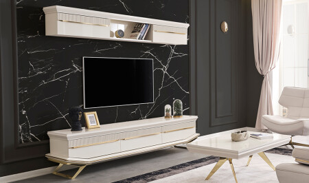 وحدة تلفزيون MNZ-Clara Ecru Gold - Cadde Yıldız