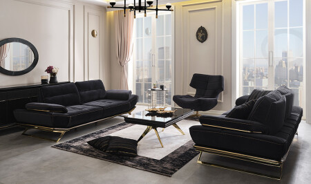 MNZ-Clara Gold - مجموعة الأريكة السوداء - Cadde Yıldız