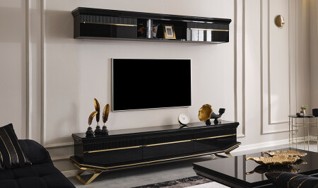 وحدة تلفزيون MNZ-Clara Gold Black - Cadde Yıldız