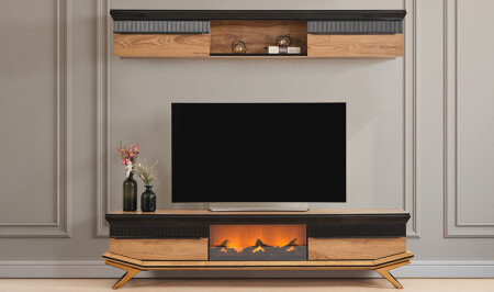 وحدة تلفزيون MNZ-Clara Walnut TV مع شومير - Cadde Yıldız