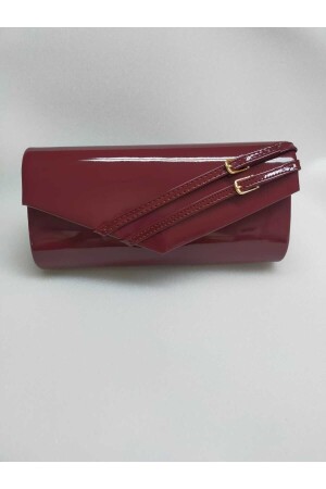 (MNZ-Claret) جلد حمراء براءة الاختراع (Evening Bag with Gold Belt BUCKLE) - Bsc