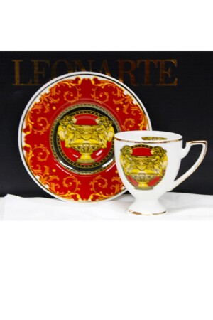 MNZ-Claret Red Crown Pattern كوب قهوة وحلوة صوصة - LEONARTE CASA