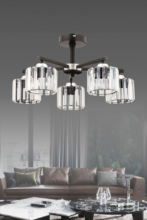 MNZ-CLARUS الأسود 5 حزمة شرائح معدنة مع رأس بلورية، غرفة المعيشة، قاعة الترفيه - Avimonaydınlatma