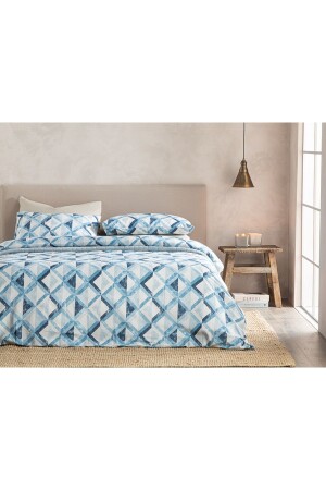 MNZ-Cloudy Argyle Easy Iron Double Duvet Cover Set 200x220 سم زرقاء TYCUL8U0XN168608502163192 - English Home
