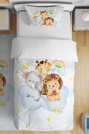MNZ-Cloudy Lion Giraffe الفيل الأصدقاء نمط واحد الأطفال السرير مجموعة evnev00143 - Evpanya