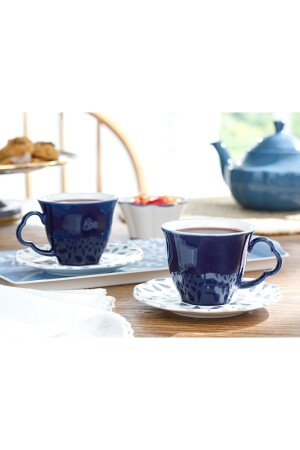 MNZ-Clover ورقة البورسلين كوب شاي لـ 2 أشخاص 180 مل أبيض - أزرق - English Home