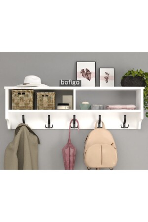 MNZ-Coat Rack جدار شنق الملابس شنق جدار شنق مع رف أبيض 120 سم Bfg-Port-BykAsk - Bofigo