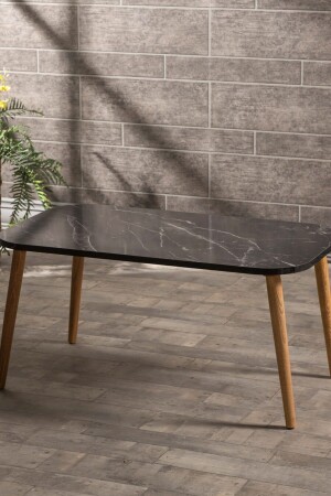 MNZ-Coffee Table Kr Wood Lathe Leg نمط الرخام الأسود FMA417 - Aldın Aldın