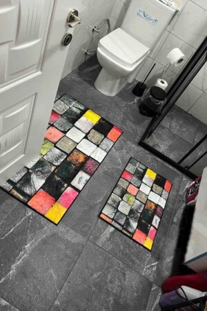 مجموعة حمام المياه الملوثة MNZ-Colorful Bath Mat Toilet Set من 2 مع قاعدة غير زلقة 1023 - SÜNGERSAN