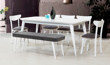 مجموعة طاولة تناول الطعام الكبيرة MNZ-conical - أبيض - Cadde Yıldız