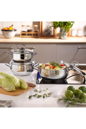 MNZ-Cookhaus 6 Piece Midi Steel Cookware مجموعة الفضة 8699131928103 - Schafer