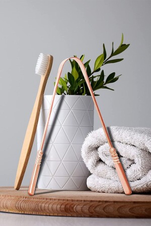 MNZ-Copper Color آلة تنظيف اللسان الأيورفيدا يوغا اللسان الحفرة عصا النظافة الحفرة تنظيف الفم - Beatitude