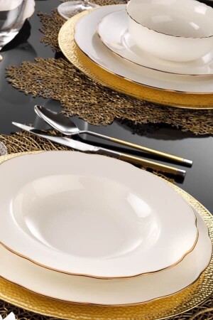 MNZ-Copper Net Bone Olympos عشاء مجموعة 24 قطعة 6 أشخاص KTHBNOLY24YT2120-BKR - Kütahya Porselen