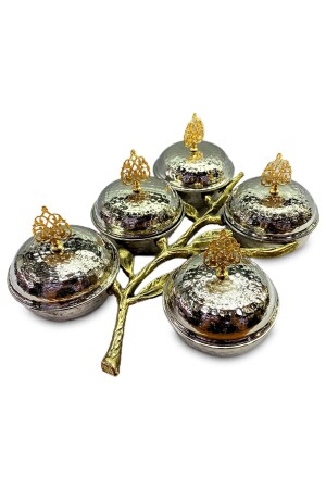 MNZ-Copper Spice Bowl Sugar Bowl Snack Bowl مع الفروع والأوراق 5-قطع سلسلة خاصة SKRLK-1004 - Genel Markalar