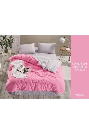 MNZ-Cotton Dark Blue مزدوجة غطاء غطاء الملفوفات مجموعة V17 Beige DarkBLUEE2 - Sheri Home Tekstil