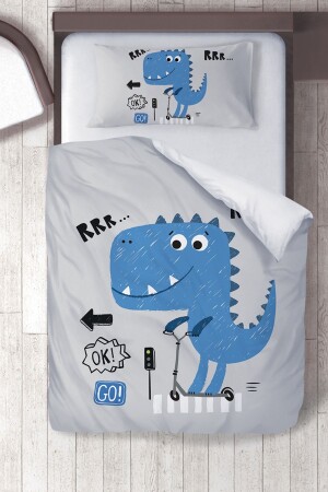 MNZ-Cotton Micro Satin Blue Dino Kids Room غطاء الغطاء للأطفال مجموعة ibrtnb334 - instababyrooms