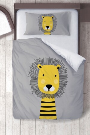 MNZ-Cotton Micro Satin Gray Yellow Lion غرفة الأطفال غطاء الغطاء للأطفال مجموعة ibrtnb402 - instababyrooms