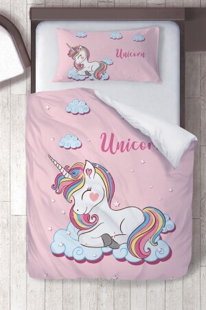 MNZ-Cotton Micro Satin Pink Unicorn Kids Room غطاء الدوفيت للأطفال مجموعة ibrtnb200 - instababyrooms