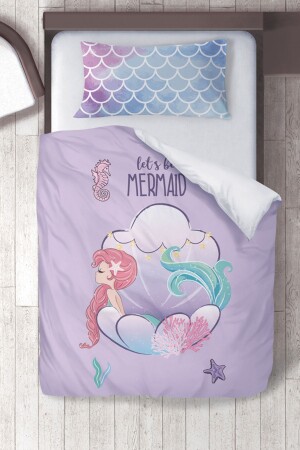 MNZ-Cotton Micro Satin Purple Mermaid Kids Room غطاء الأطقم للأطفال مجموعة ibrtnb179 - instababyrooms
