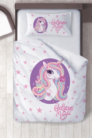 MNZ-Cotton Micro Satin Unicorn الأبيض غرفة الأطفال غطاء الغطاء للأطفال مجموعة ibrtnb322 - instababyrooms