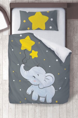 MNZ-Cotton Micro Satin Yellow Star Elephant غرفة اطفال غطاء الغطاء للأطفال مجموعة ibrtnb081 - instababyrooms