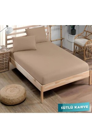 MNZ-Cotton Ranforce Fabric Elastic Fitted Pillow Sheet Set (King Size) القهوة مع الحليب INTRZBTLCRSF1 - INTER Z