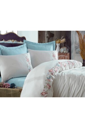 MNZ-Cotton Satin Double Duvet Cover Set فريسيا الزرقاء 8681663008453 - Dantela