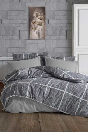 MNZ-Cotton-Elastic Sheet Duvet Cover Set مضاعفة - الدرجة الرمادية GRM0024 - GARDEN ROOM