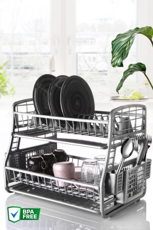MNZ-Counter Top Double Layer Plate Rack ورف جفاف الأطباق - Nandy Home
