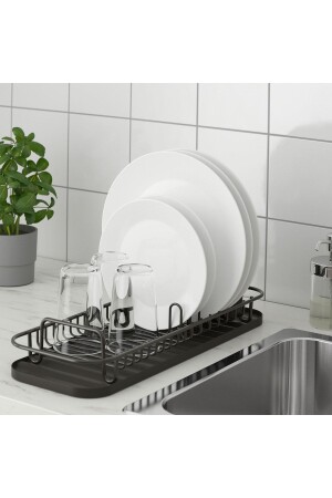 MNZ-Countertop Dish Rack Ikea طول: 47.8 سم حامل طعام لون أسود حامل لوحة معدنية ENF160 - AFNF