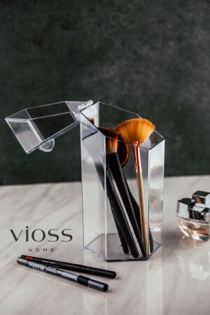 منظمة تجميل ومنظمة متعددة الأغراض مكوكة من خلال MNZ-Covered Brush Holder VIOSS-FRCLK - VİOSS HOME