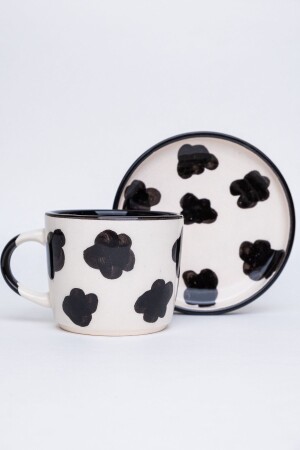 نمط MNZ-Cow نمط مزدوج كوب سيراميكي مصنوع يدويا مع صوص ، كوب سيراميكي ، مصنوع يدويا ، كوب قهوة INK12343 - Gezdikçe Bilelim