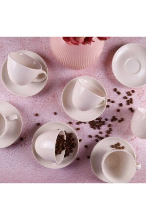 MNZ-Cream 12 قطعة كوب الشاي مجموعة 6 أشخاص 14616 - Tulü Porselen