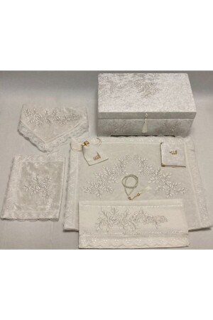 MNZ-Cream خليط تخزين صلاة سجادة مجموعة 8 قطع فرنسية ليزن بنسل مجموعة - Dilek