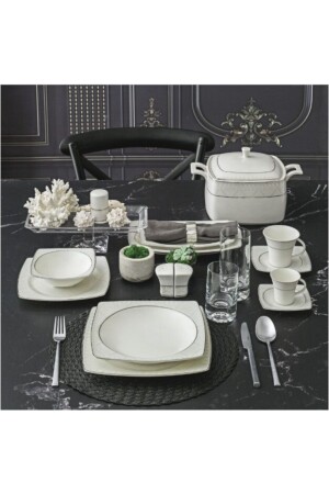 MNZ-Cream Caroline 85 قطعة عشاء مجموعة 5450 GBSCR85KYT8405450 - Güral Porselen