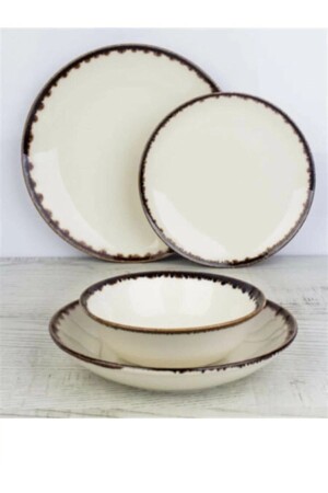 MNZ-Cream Coffee Pour Mesh 24 قطعة عشاء مجموعة 6 أشخاص TULÜYMK24PRC98 - Tulü Porselen