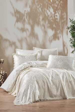 MNZ-Cream Elegance Chi Chi Double Pique Duvet Cover Set 8680108054185 - Cotton Box
