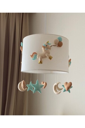 MNZ-Cream Mint Unicorn صورة غرفة الأطفال صانعة اليونيكورن1 - atölye ay ışığı