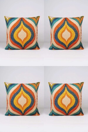 MNZ-Cream Orange Vintage Patterned Digital Printed Throw Pillow Cover Set من 4 - OTYK340 - Cango Home