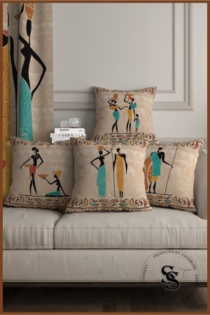 MNZ-Cream خلفية العرقية الأفريقية التركيزة نمط طباعة رقمية رمي غطاء وسادة Saso-009 - SasoHome