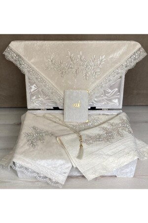 MNZ-Cream Velvet Storage صلاة السجادة مجموعة 7 قطع فرنسية مجموعة من الخليط 991000 - Dilek