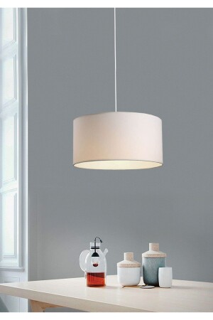 MNZ-Cream White Fabric Headed Pendant Chandelier 38 سم Srkt-1 SRKT-1 - HOMİNG