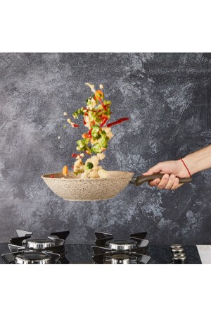 MNZ-Creamy 28 سم غرانيت Wok Pan Flz2 - Falez