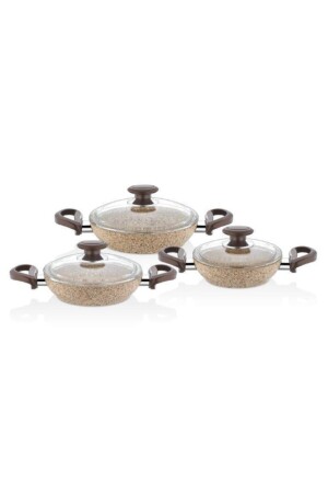 MNZ-Creamy Cast Granite 6 Piece Pan Set Cream خزنة ثلاثية وكرم - Falez