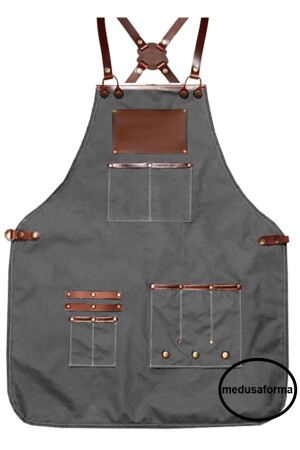 MNZ-Cross Strap Kitchen Apron كبير الطباخات مطبخات المطبخات الطباخات صانع الشعر الفن الوشم باريستا Apron - الرمادي 24 - medusaforma