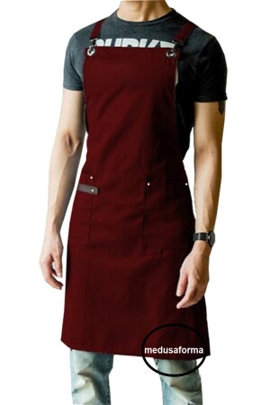 MNZ-Cross Strap Kitchen Apron كبير الطهاة مطعم مطعم مطعم مطبخ الخادم طاهير صياغة شعر باريستا Apron - كلاريت الأحمر 276060 - medusaforma