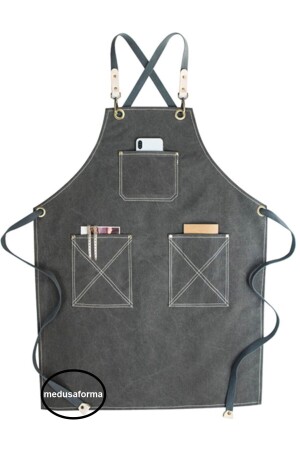 MNZ-Cross Strap Kitchen Apron كبير الطهاة مطعم مطعم مطعم مطبخ النادل طباخ صياغة شعر باريستا Apron - رمادية 301204732 - medusaforma