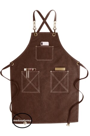 MNZ-Cross Strap Kitchen Apron كبير الطهاة مطعم مطعم مطعم كبير الموظفين الطهاة صاغر شعر باريستا Apron - براون 301204732 - medusaforma