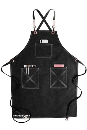 MNZ-Cross Strap Kitchen Apron كبير الطهاة مطعم مطعم مطعم كبير الموظفين الطهاة صاغر شعر باريستا Apron - أسود 301204732 - medusaforma