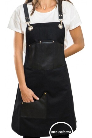 MNZ-Cross Strap Kitchen Apron كبير الطباخات الكافي كبير الطباخات الطباخات صالون الشعر باريستا Apron - أسود 345199977 - medusaforma